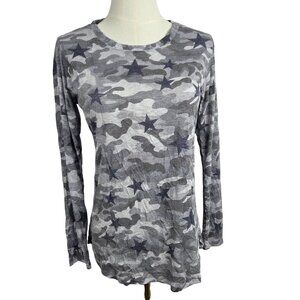 David Cline Top Small Long Sleeve Gray "Cloud" Star Camo Celestial Print Popover